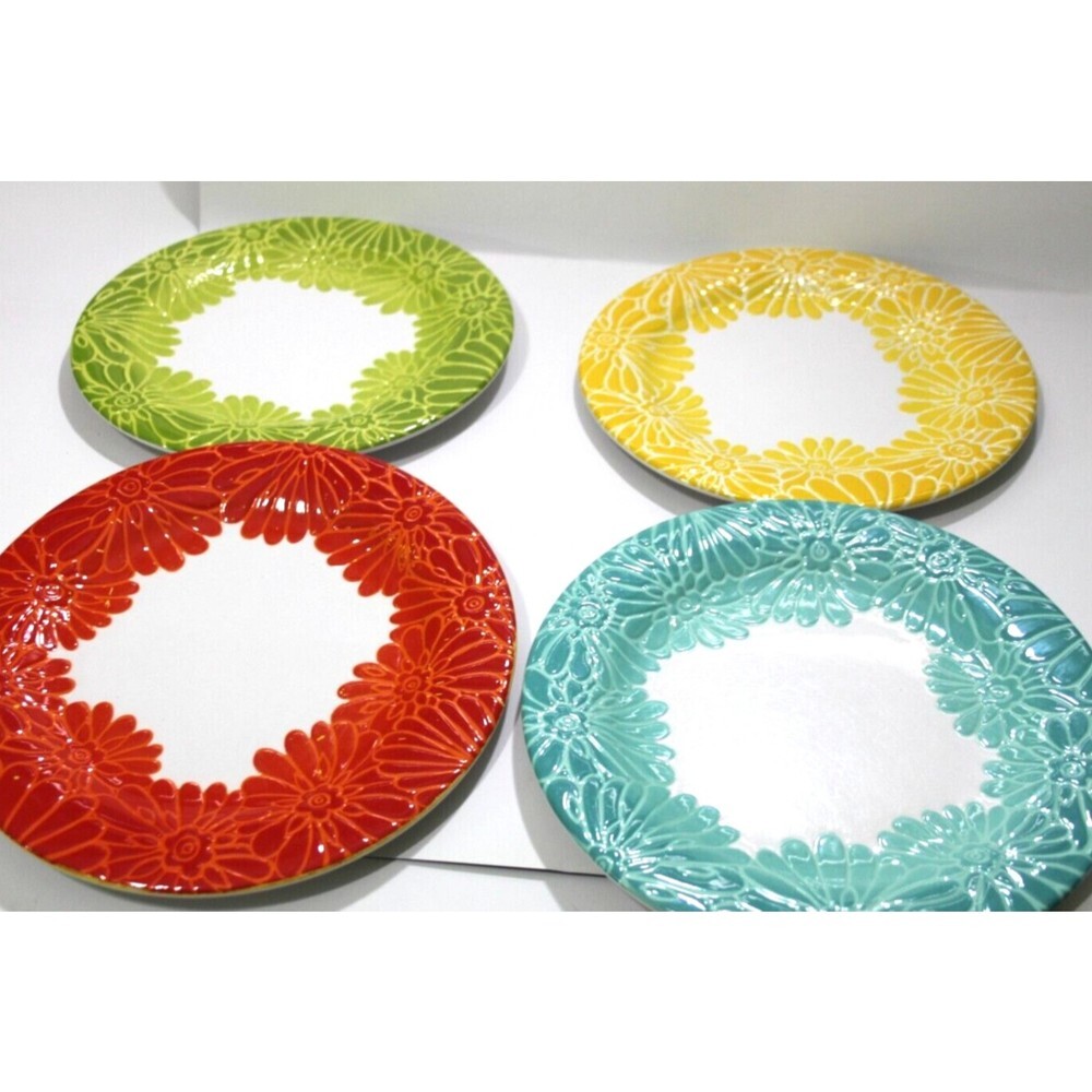 Laurie Gates Melamine Round Dinner Plates Floral Multicolor 11 Inch Set 4